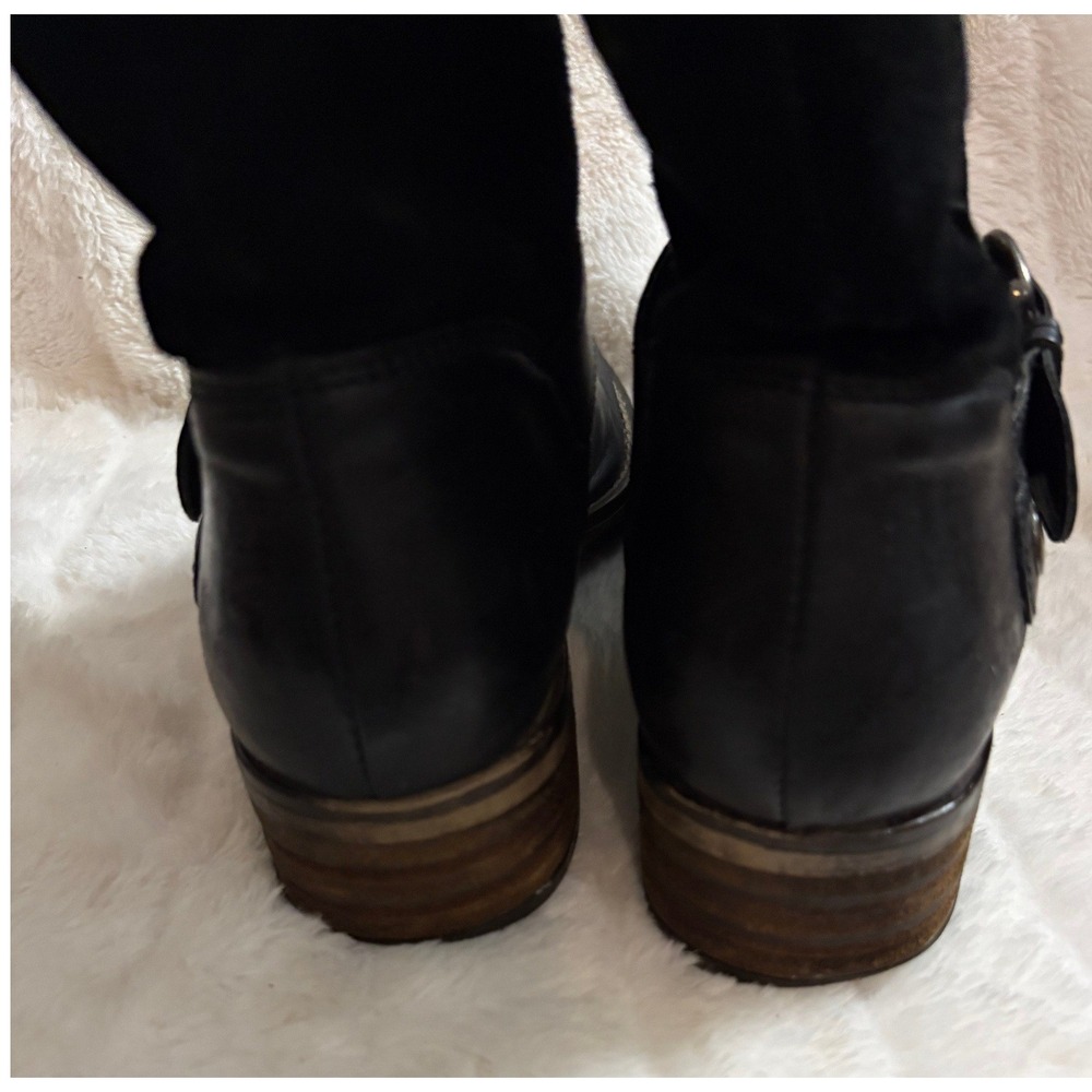 Clarks Womens Black Leather Suede Moto Boots Mid Calf Buckle Zip 66575 Size 9M - Picture 4 of 9